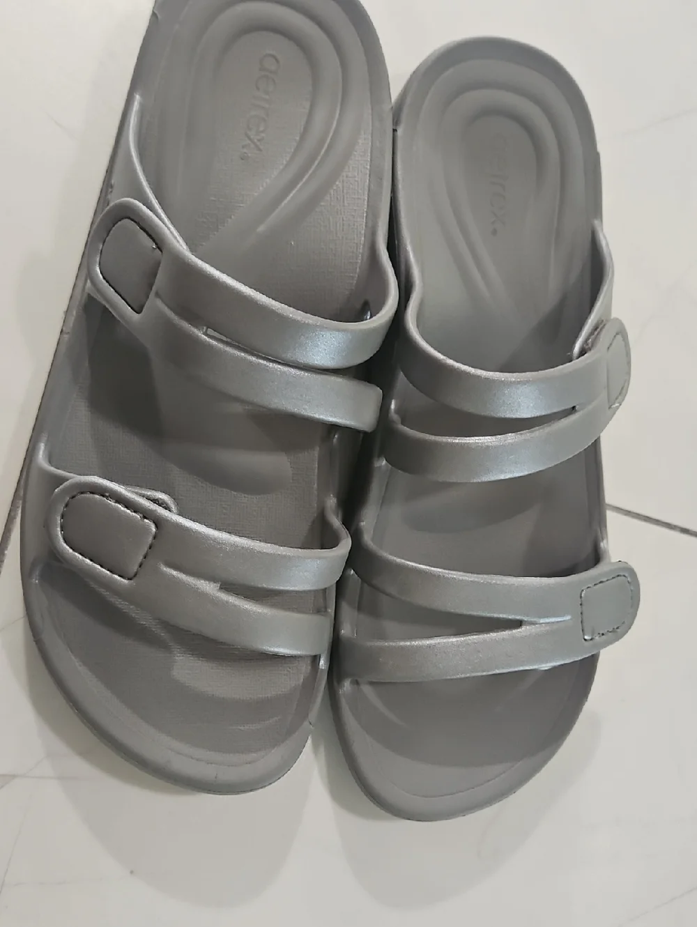 Aetrex Silver Women's Slide Sandals - Picture 1 of 5